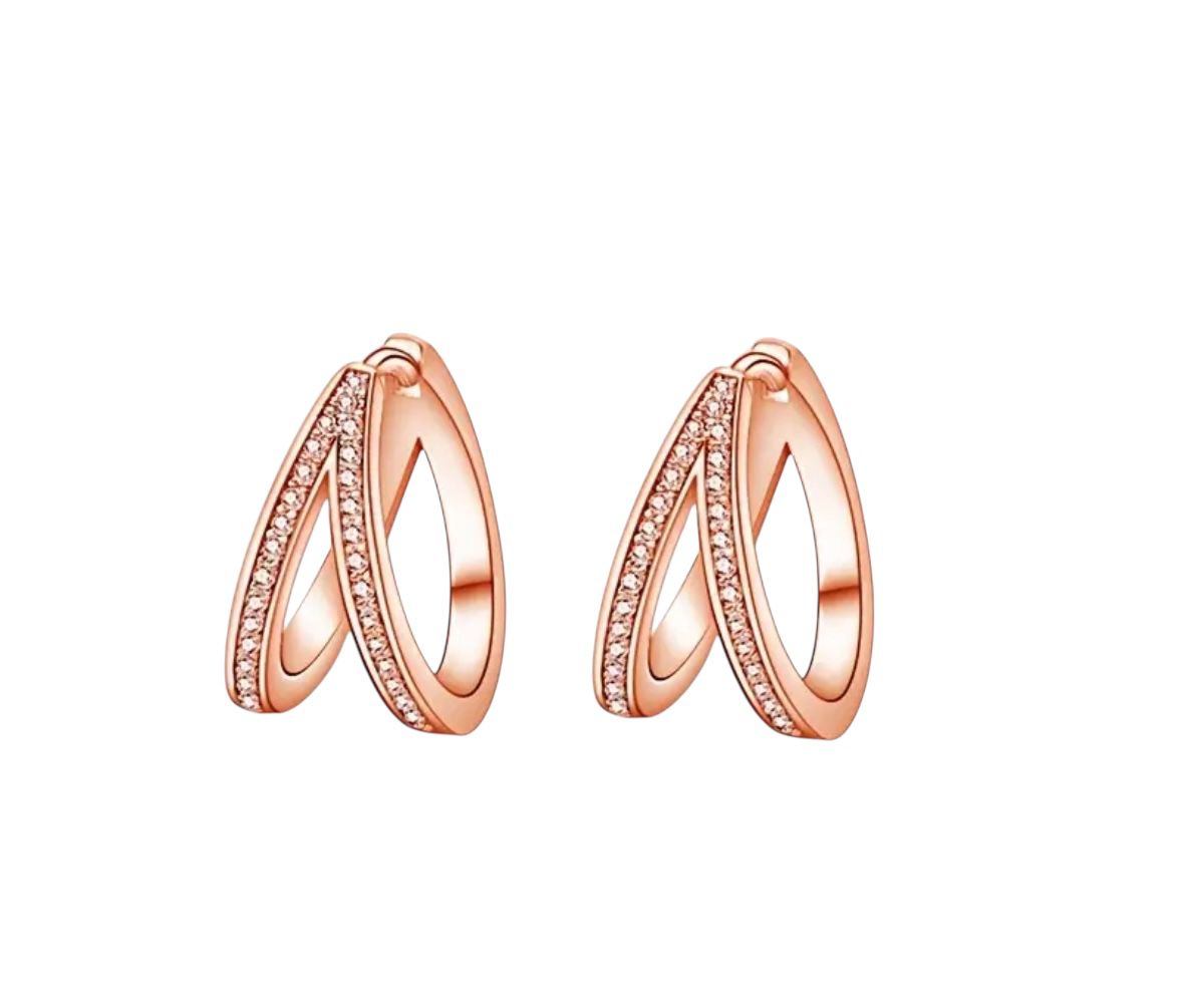 Rose Gold Crossover Hoop Earrings CZ
