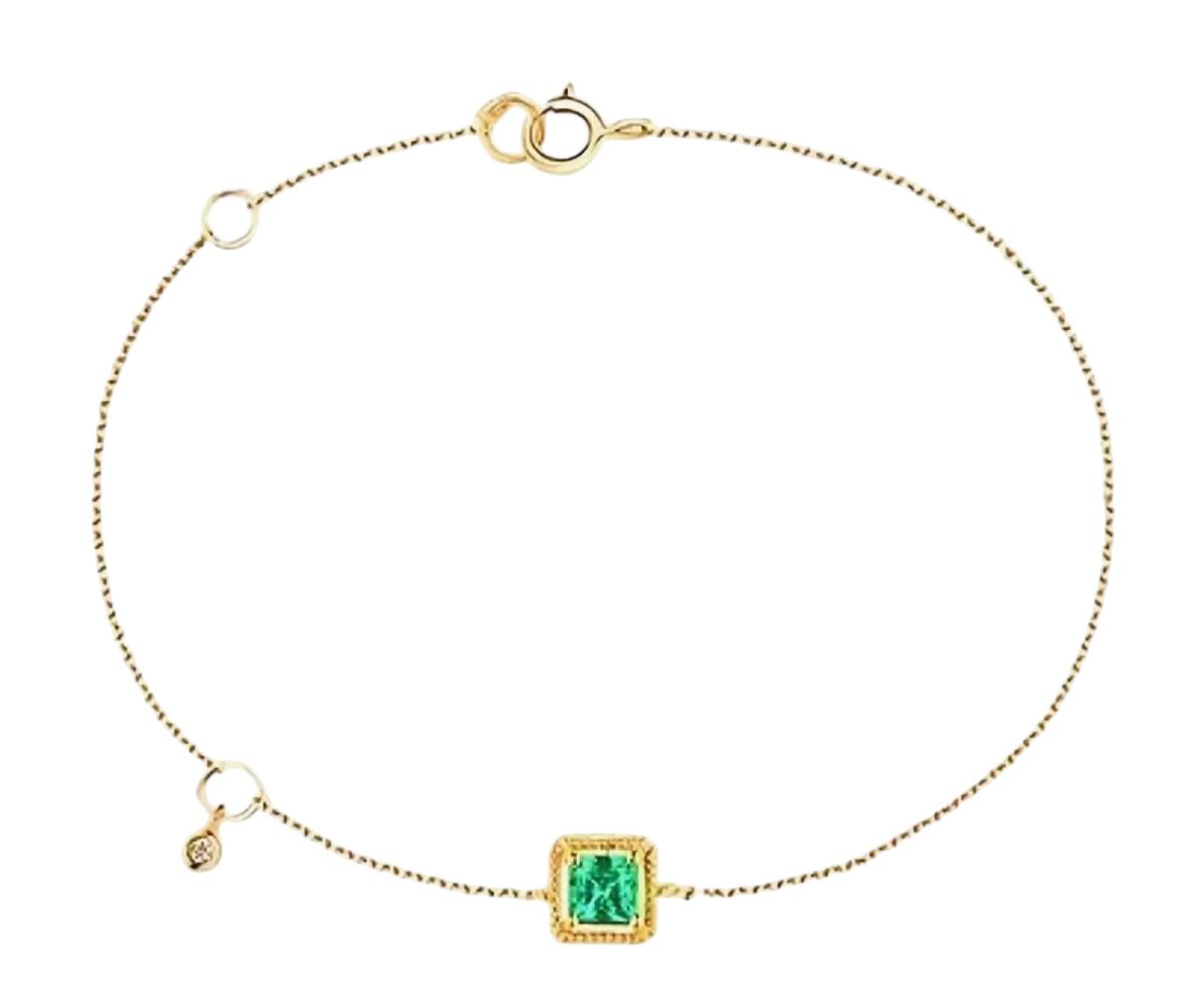 18K Gold plated Chain Bracelet Green CZ