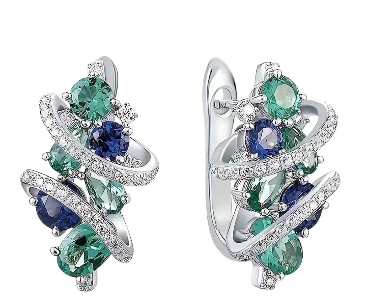 18K White Gold Plated Sapphire CZ Earrings
