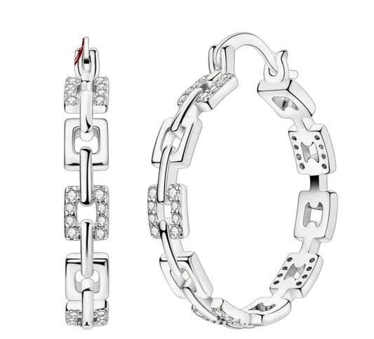 Cubic Hoops 18k White Gold Plated