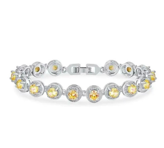 Tennis Bracelet 18K White Gold Yellow CZ