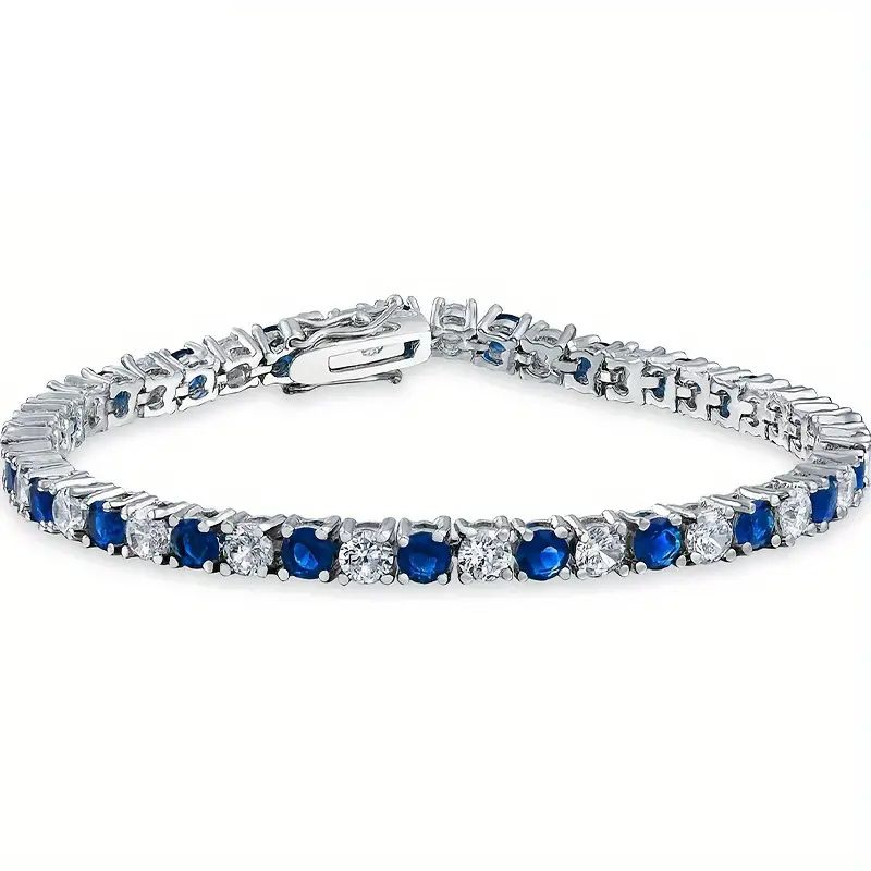 Tennis Bracelet 18K White Gold Plated Blue CZ
