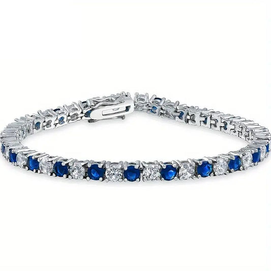 Tennis Bracelet 18K White Gold Plated Blue CZ