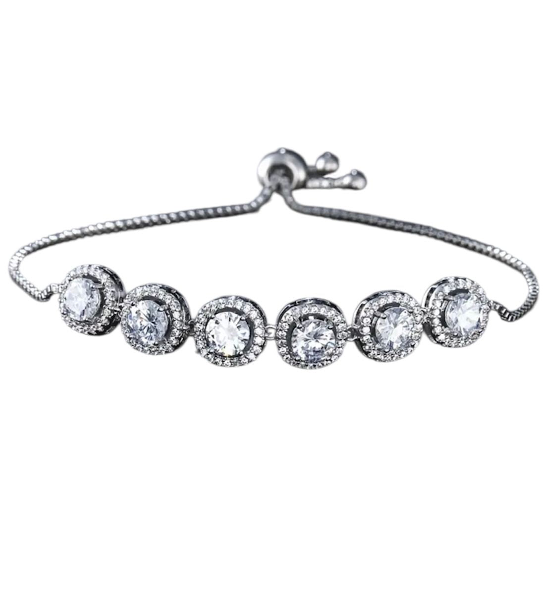 Silver CZ Adjustable Chain Bracelet