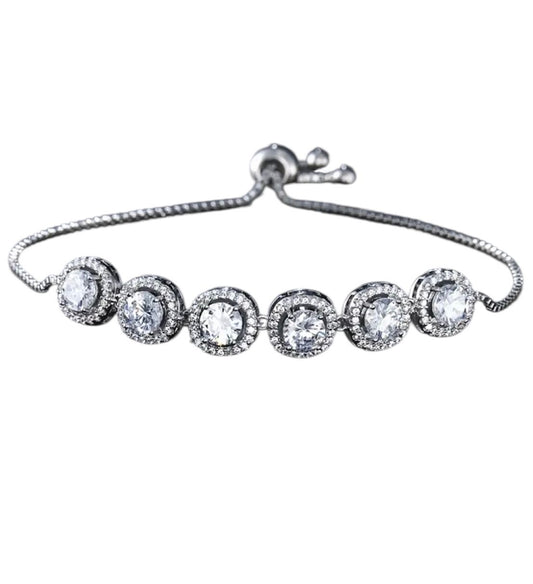 Silver CZ Adjustable Chain Bracelet