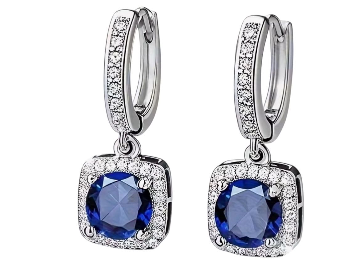 18K White Gold Plated CZ Sapphire Earrings