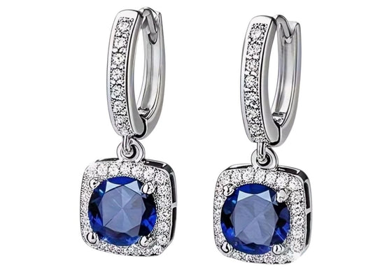 18K White Gold Plated CZ Sapphire Earrings