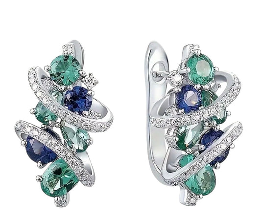 18K White Gold Plated Sapphire CZ Earrings