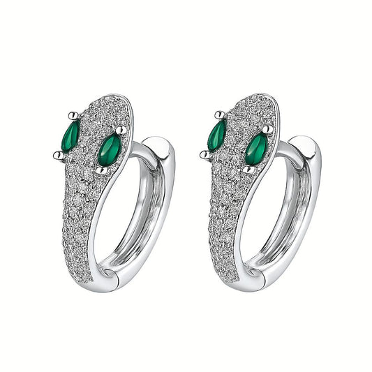 18K White Gold Plated Snake Earrings CZ