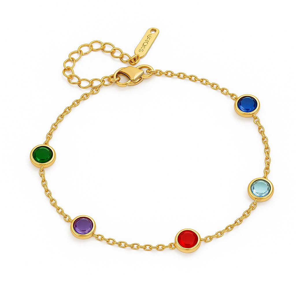 18K Gold Plated Chain Bracelet Gemstones CZ